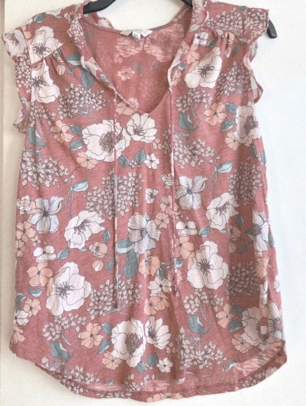 Lucky Brand Rust Floral Tie-Neck Ruffle Sleeve Camisole
